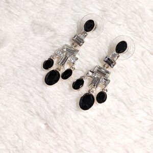Vintage 90's Black & Clear Rhinestone Pierced Dangle Earrings